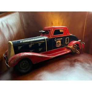 Louis Marx Wind Up G-Man Pursuit Car Justice Litografía Juguete de hojalata Gángster Policía - Imagen 1 de 16