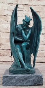 Satan Lucifer Devil Statue Bronze Satanism Baphomet Hot Cast Marble Figurine Art - Picture 1 of 10