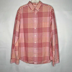 Merona Men’s Shirt Lg Cotton Button Down Orange Check Gingham Casual Long Sleeve - Picture 1 of 4