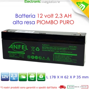 BATTERIA ERMETICA RICARICABILE AL PIOMBO 12V 2.3Ah 178x34x60hmm 2,2Ah 2Ah - Foto 1 di 2