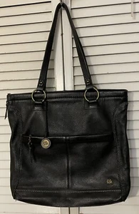 THE SAK Black Leather Tote Bag Hobo Double Strap Purse Pebbled Zipper Top Pocket - Picture 1 of 12