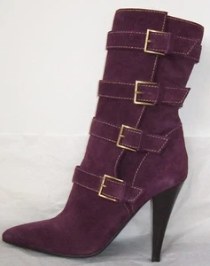 ROBERTO CAVALLI Purple Suede Buckle Strap Ankle Boots 37.5 7.5 - Picture 1 of 3