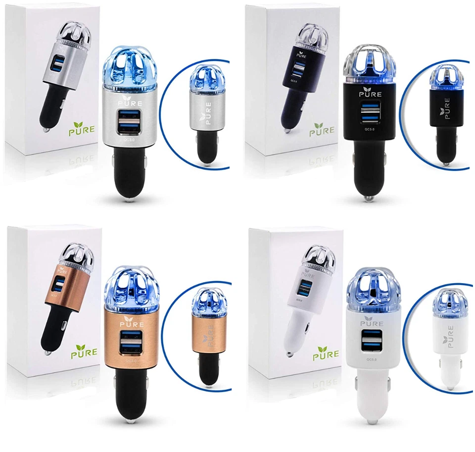 ✅PURE Car Air Purifier w/ Dual USB Ports - Quick Charge 3.0 Ionizer Deodorizer✅ - Image 1 of 1