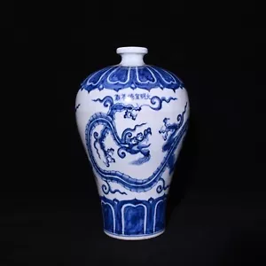 Fine Collectable Art Hand Painting Blue&white Porcelain Dragon Mei Vase - Picture 1 of 9