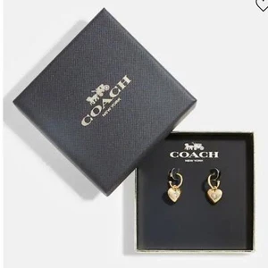 COACH GOLD HEART HUGGIE EARRINGS - Picture 1 of 3