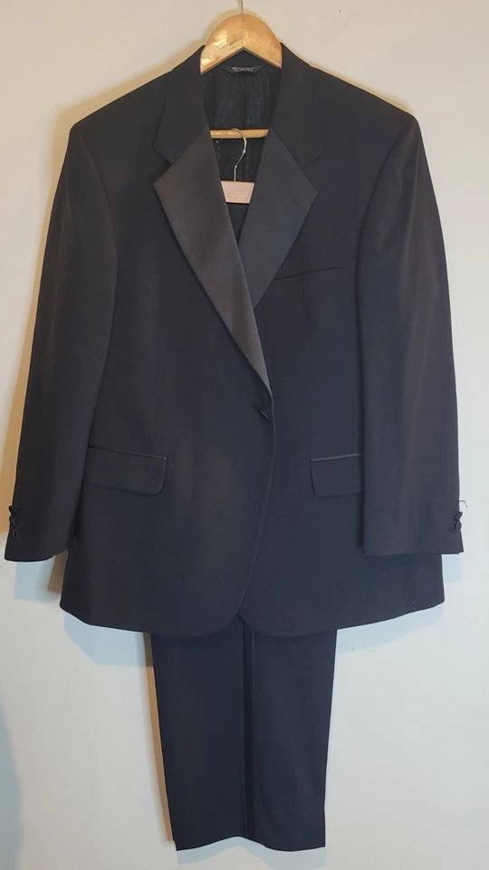 Vtg Bill Blass Black Tuxedo Mens 44S Single Button Wool 2 PC Formal Suit 42 Wais - Image 1 of 4