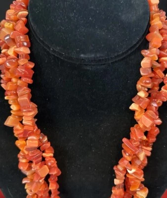 Orange fiber optic cats eye chip beads 35 inch strand - Image 1 of 4