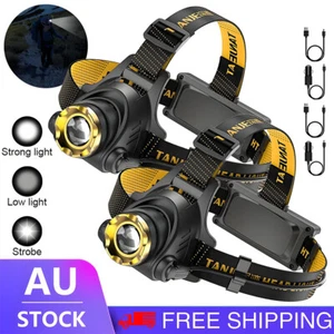 12000000lm USB Rechargeable Headlight Head Torch Lamp Flashlight LED Headlamp AU - Picture 1 of 16
