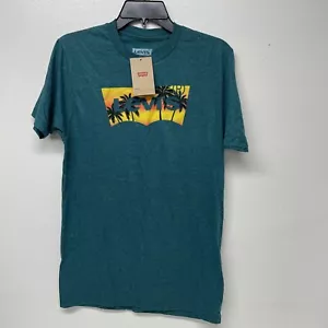 Levi's Palm Tree Sunset Logo Short Sleeve T-Shirt Men's Small Cyan Blk Htr - Picture 1 of 4
