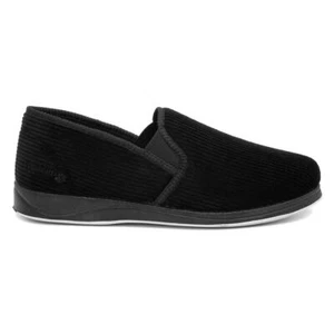 Padders Mens Slippers Black Adults Full Corduroy On Memory Foam Permalose SIZE