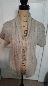 Christopher & Banks Woman's Tan Open Front Short Sleeve Sweater, Size Small - Picture 1 of 7