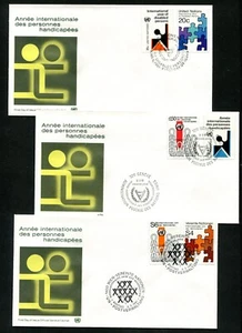 NACIONES UNIDAS 1981, INT. AÑO DE LOS DISCAPACITADOS, 3 ADMINISTRACIONES el 3 F.D.C.'s - Imagen 1 de 1