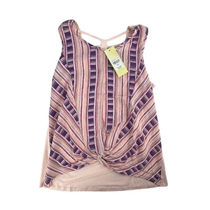 Magenta Girls Top Size L Sleeveless Striped Knot-Front Pink & Purple Girl's Cage - Picture 1 of 7