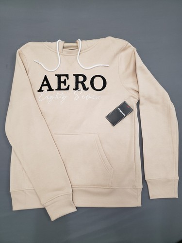 OFF WHITE Felpa con cappuccio Aeropostale "Eighty Seven" panna donna pullover media nuova con etichetta