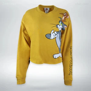 Tom & Jerry Cropped Top Sweatshirt | Yellow Mustard | M (40) - Picture 1 of 4