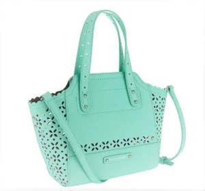 B. Makowsky Perforated Saffiano Mini Tessa Leather Tote, Mint Green - Picture 1 of 1