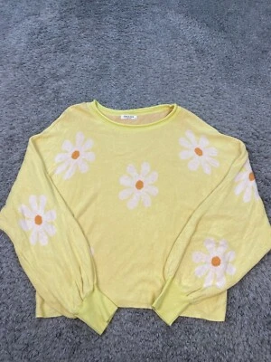 Suéter Ekouaer Mujer Medio Amarillo Floral Manga Raglán Cuello Redondo Pullover Foto 1 de 4