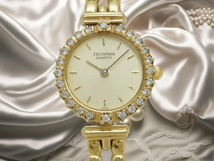 Technos Antiguo GF/SS Bisel Joyado Champagne Oro Cóctel Cuarzo 20mm Damas Foto 1 de 4