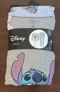 Disney Stitch Girls 2-Pc Thermal Raglan 3/4 Sleeve Sleep Set Gray Blue Junior L - Picture 1 of 5