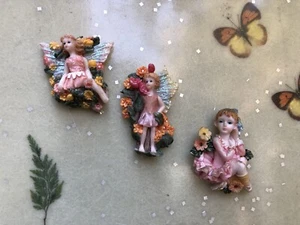 3 Polyresin Pastel Angel Cherub Fairy Fridge Magnets Ballerina Children Flowers - Picture 1 of 7