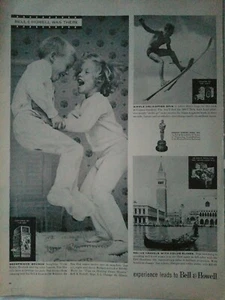 Bell & Howell 1955 cámara niño niña pijama saltando sobre la cama anuncio vintage - Imagen 1 de 1