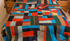 VTG Handmade Tied Crazy Quilt - Heavy Fabrics 92"x84" - Bedspread / Cover