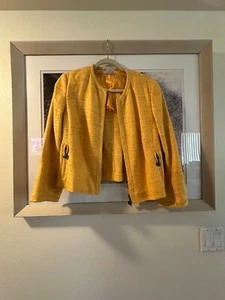 Akris Punto silk linen yellow classic jacket Large $55 - Picture 1 of 7