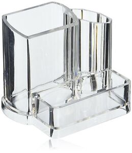 Clear Acrylic Makeup Brush and Cosmetic Holder with 3 Compartments US Seller
