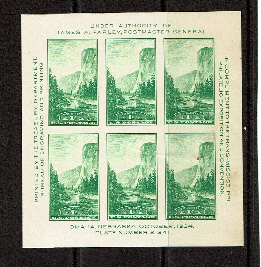1934 U.S. AM PHILATELIC EXPO 1c IMPERF Sheet of 6 Sc#751 M/NH/OG  GEM!^ - Image 1 of 1