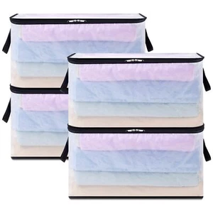 4 Pack Plastic Clothes Storage Bags 60L Foldable Storage Containers Closet - Picture 1 of 9
