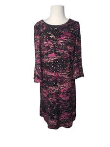 Studio One New York Black|Pink Multi 3/4 Bell Sleeve Womens Size 10 Dress NWT - Picture 1 of 14
