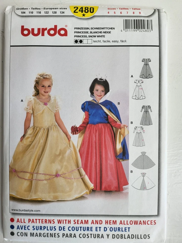 Rare Find Snow White Costume Princess Belle Girl Sewing Pattern size 4-9 UNCUT - Image 1 of 1