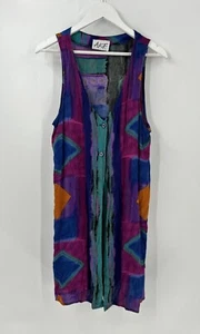 A.K.F. Vintage Blouse Vest Womens Medium Purple Blue Two Button Open Slit Sides - Picture 1 of 15