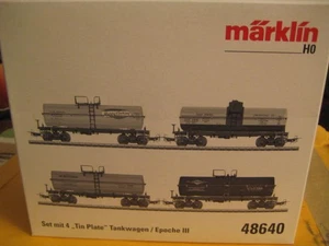 Marklin H0 48640 Set with 4 "Tin-Plate" Tank Cars in its original box - Era III - Picture 1 of 17
