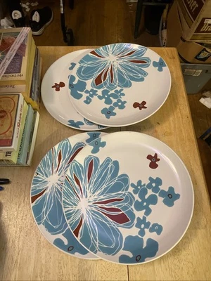 4件套宜家BULLRA餐盘蓝色白色花卉10 5/8英寸Scandi现代 — 第 1/4 张图片