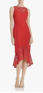Aidan by Aidan Mattox Cocktailkleid rot Krepp und Spitze mit Illusionssaum Größe 8 - Bild 1 von 8