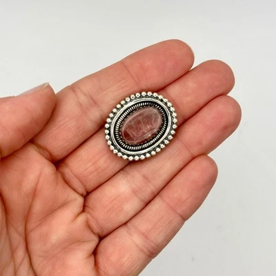 Anillo de plata esterlina rosa turmalina banda ovalada con cuentas joyería talla 6 Foto 1 de 4