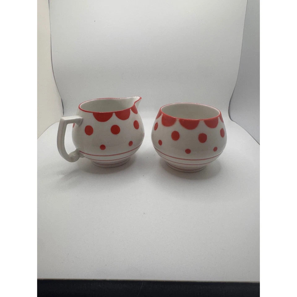 Juego de azucareros crema vintage Ohio China Co. lunares rojos Checoslovaquia Foto 1 de 3