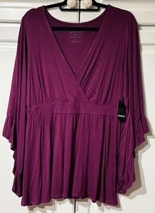 TORRID NWT Super Soft PLUM Flared Sleeve Knit Baby Doll Top Wrap Blouse 0/12/L - Picture 1 of 12