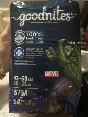 ЗАПЕЧАТАННЫЙ GOODNITES MARVEL (Халк) кошмар нижнее белье маленький средний 14 штук новый - Изображение 1 из 2