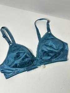 Vintage Nylon Bra Teal 90s Y2K 36B Light Padding No Wire - Picture 1 of 9