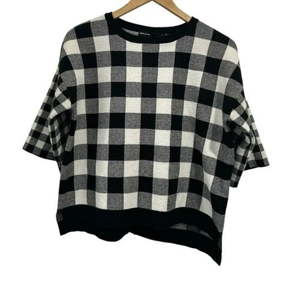Karen Millen Buffalo Check Black and White Boxy Fit Wide Sleeve Sweater - 10 - Image 1 of 4