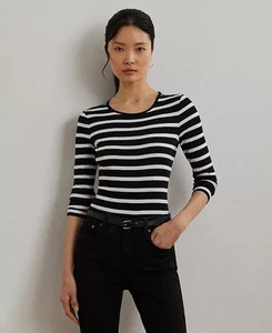 Polo Ralph Lauren Damen Langarmshirt schwarz/weiß gestreift gerippt XL - Bild 1 von 10
