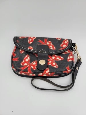 Disney Dooney & Bourke Minnie Mouse Bows Wristlet Wallet Clutch Black Red Foto 1 de 4