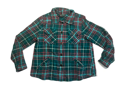 CAMISA WOOLRICH Verde/Rojo a Cuadros Algodón FLANELA ABOTONADA Cálida Equipo de Caminata Para Mujer M Foto 1 de 4