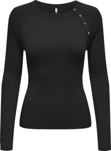 ONLY Damen Pullover L Schwarz Knopfdetail Rundhals Feinstrick Figurbetont - Bild 1 von 4