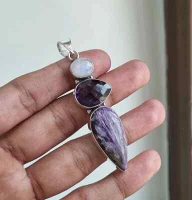 Charoite Gemstone Pendant Solid 925 Sterling Silver Handmade Awesome Pendant MK* - Image 1 of 4