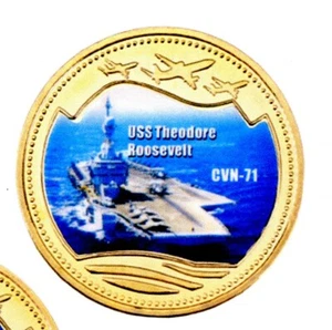 U.S. Navy Aircraft Carrier USS T. ROOSEVELT Gold Plated Challenge Coin W/BOX/COA - Picture 1 of 5