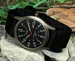 Men's Miliary Analog Calendar 41 mm Watch with Fabric Strap Expedition Style 