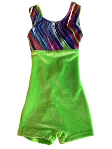 Mädchen Motionwear Velour Biketard grün mit Streifen Kontrast Gr. XS (3-4) NEU - Bild 1 von 3